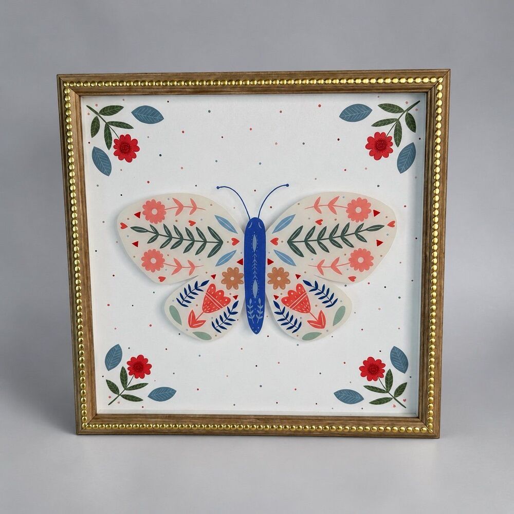 Folk Art Butterfly Wall Decor Framed
